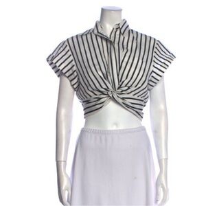 T by Alexander Wang Striped Short Sleeve Crop Top